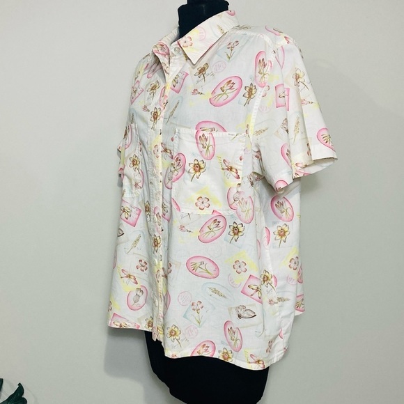 Vintage Floral Cotton Button down Camp Shirt With‎ Garden Print, size 18 - Picture 4 of 12